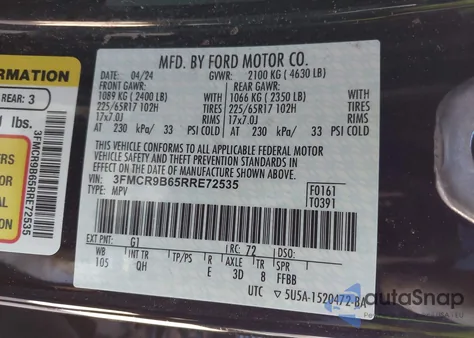 2024 Ford Bronco Sport Big Bend z USA, uszkodzony, nr VIN 3FMCR9B65RRE72535